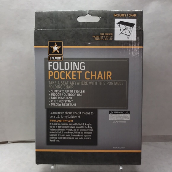 US Army Folding Pocket Chair Black NIB - Picture 3 of 3